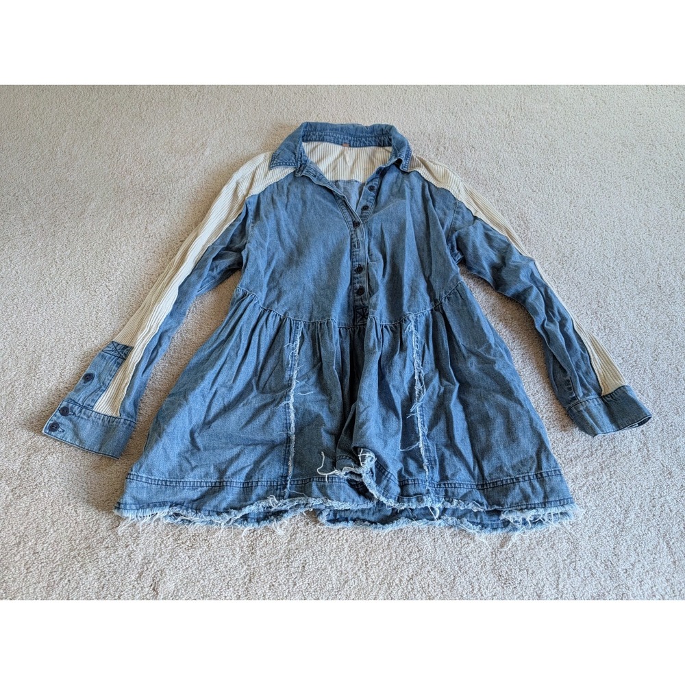 Free People Kenny Minidress Denim Shirt Dress Small Blue Boho OB1186715